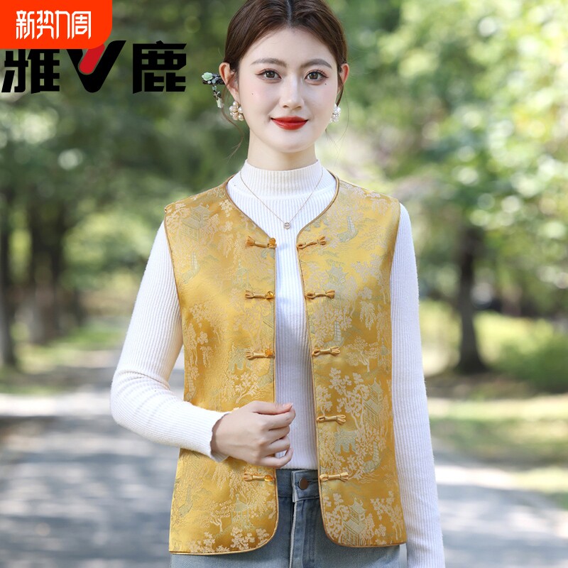 雅鹿新中式国风春秋款马甲妈妈女士时尚坎肩背心中年妈妈马夹上衣