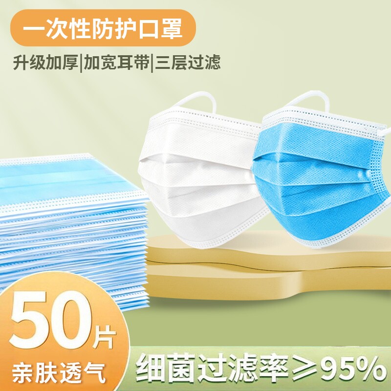 一次性口罩三层四季通用熔喷布工业粉尘肺防尘透气防晒防飞沫餐饮