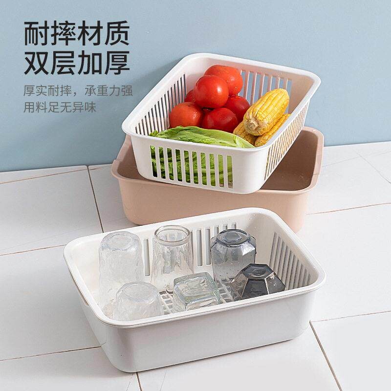 双层长方形洗菜篮子沥水篮塑料家用厨房水槽沥水架洗菜盆大号碗架