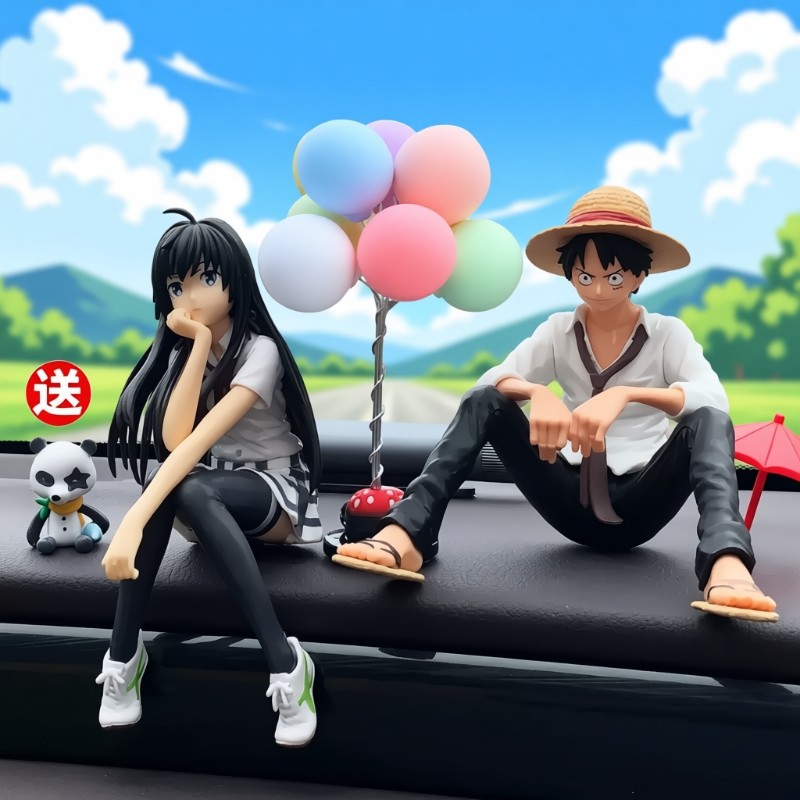 动漫海贼王车载摆件笑脸路飞索隆手办网红汽车中控台内装饰品公仔