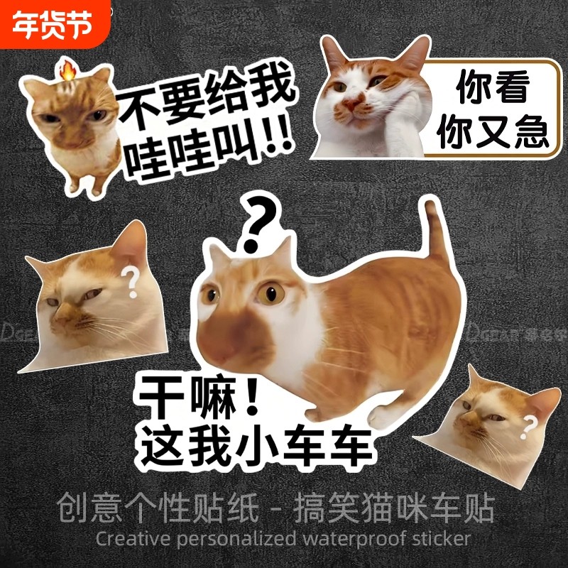 干嘛这我小车车哈基米车贴创意汽车划痕遮挡电动车摩托车猫咪贴纸