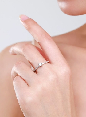 s925纯银戒指女韩国饰品简约单钻微镶指环小清新闭口指环直播爆款