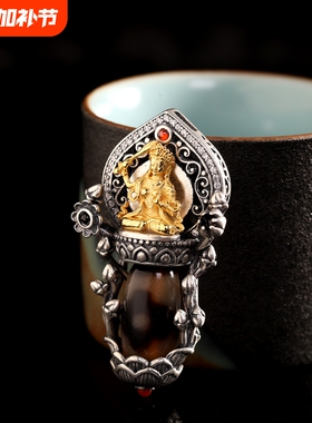 人品银品s925银饰品藏式文殊吊坠男女通用天珠复古泰银精工项饰