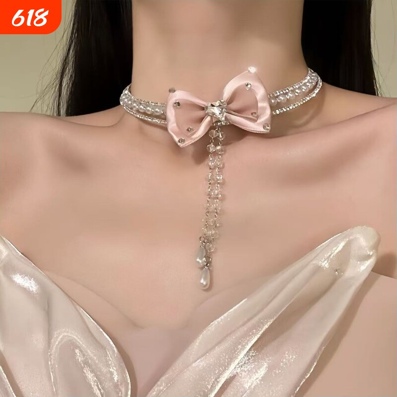 【名媛序曲】甜美气质蝴蝶结锆石项链设计感choker项链公主颈链