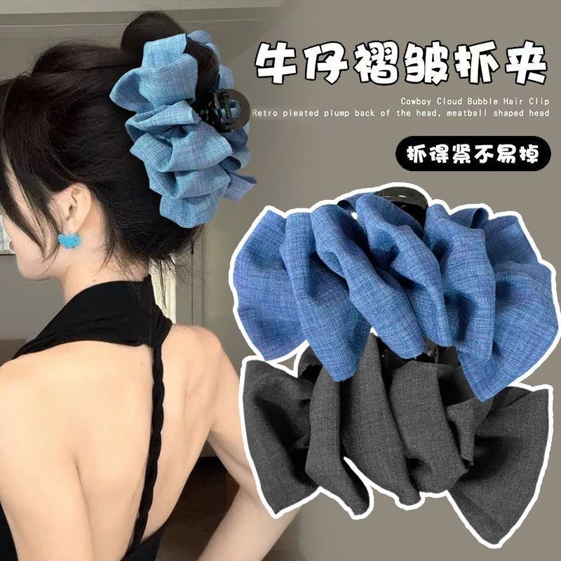 新品高级感泡泡网纱蝴蝶结抓夹发夹女后脑勺盘发大号鲨鱼夹子发卡