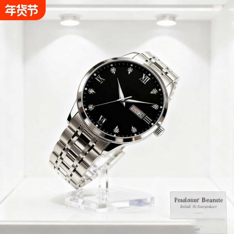 正品瑞士2024新款手表男士全自动机械风防水精钢带双日历男表夜光