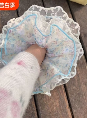 可爱花边蕾丝大肠碎花发圈ins发饰高级感发头绳头饰紫色蓝色甜美