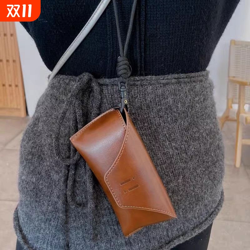 复古高级墨镜包】出口级男女款棕色太阳眼镜盒皮质便携硬抗压收纳