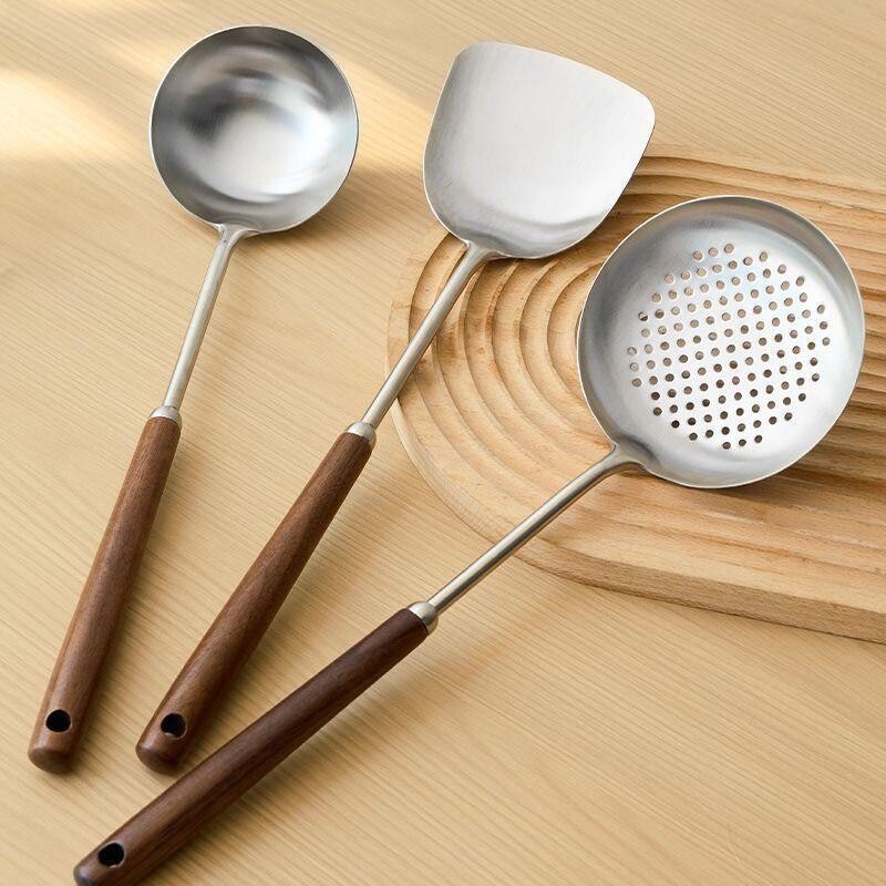 德国加厚款不锈钢锅铲漏勺汤勺煎铲饭勺炒菜锅厨房家用品厨具套装