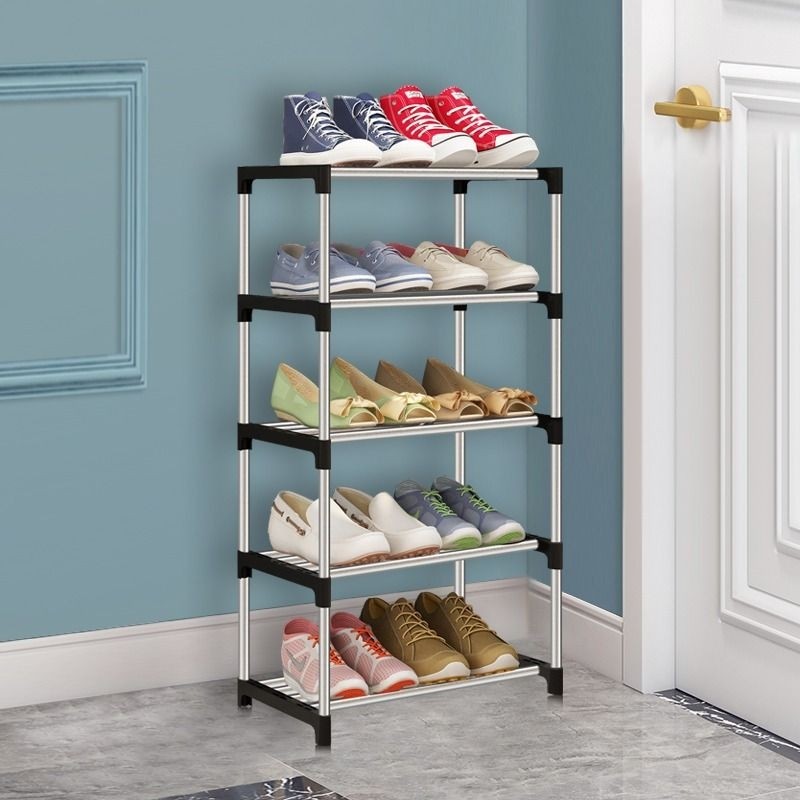 鞋架子家用门口学生宿舍防尘多层鞋柜新款收纳加长黑色金属不锈钢