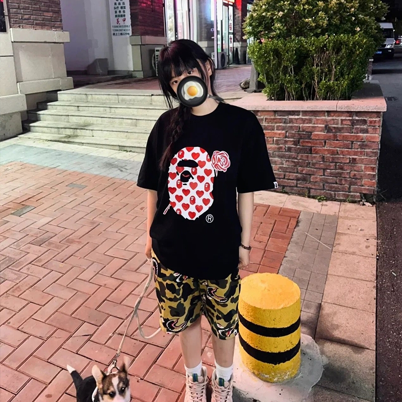 潮牌APE短袖t恤100%纯棉高版本中大童装亲子装SHARK APE猿人迷彩