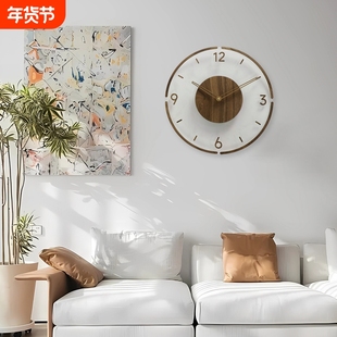 亚克力北欧风钟表挂钟客厅实胡桃木创意静音北欧简约时钟挂表家居