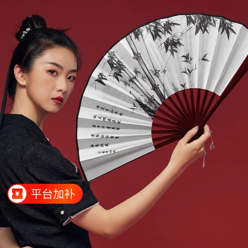 10寸古风折叠扇子折扇中国风男士款绢布夏天竹扇随身耐用手工防水