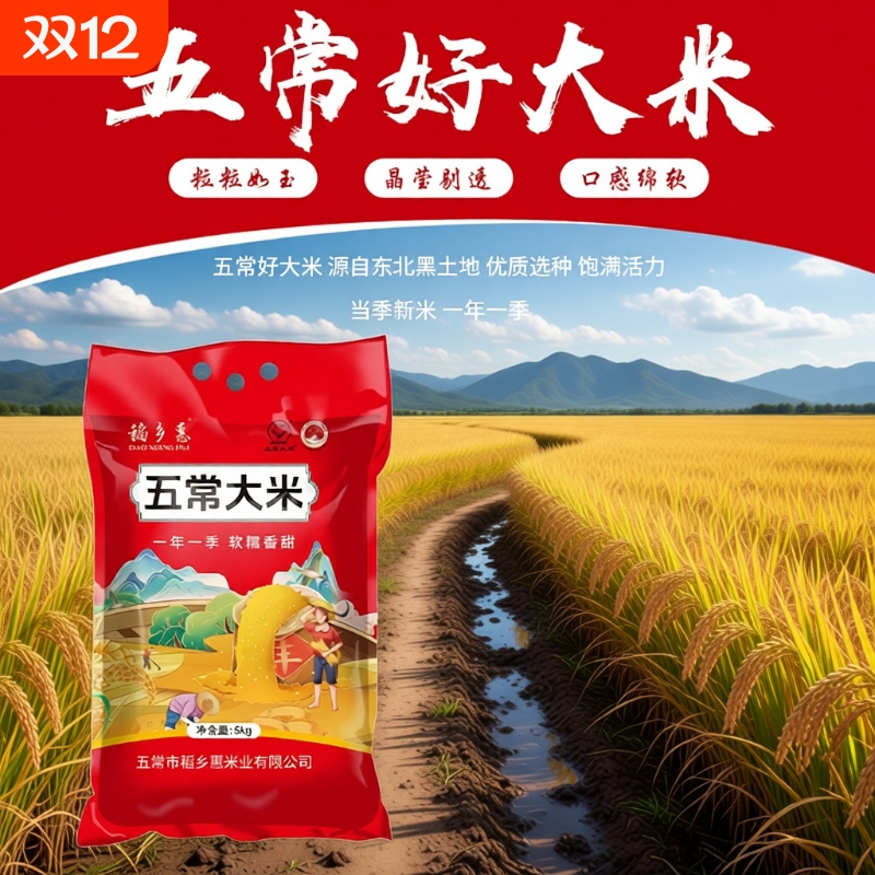 稻乡惠东北五常大米GT19266东北大米5kg新米黑龙江真空包装