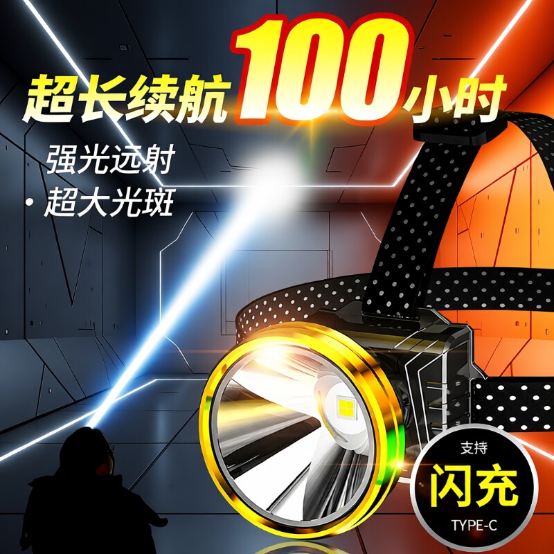 头灯强光超亮充电头戴式照明灯夜钓鱼专用矿灯新款户外手电筒防水