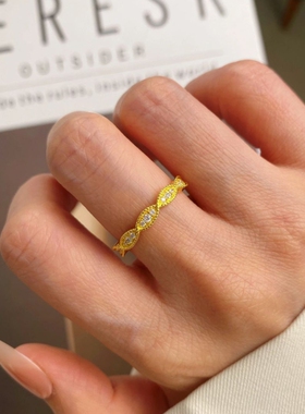 时尚通勤柳叶小排戒戒指女小众设计轻奢镶嵌高级开口指环可调节