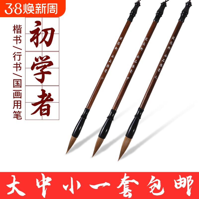 毛笔套装小学生专用狼毫羊毫兼毫书法初学者入门练毛笔字国画软笔大中小行书专业级文房四宝墨汁中楷水写