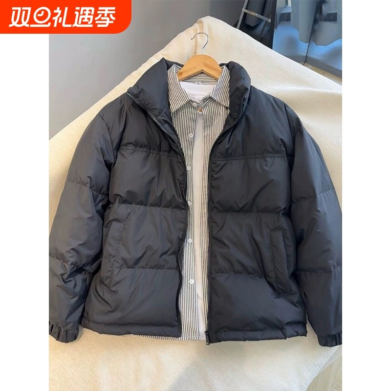 户外90白鸭绒轻薄立领羽绒服男冬季高级感加厚保暖情侣面包服短款