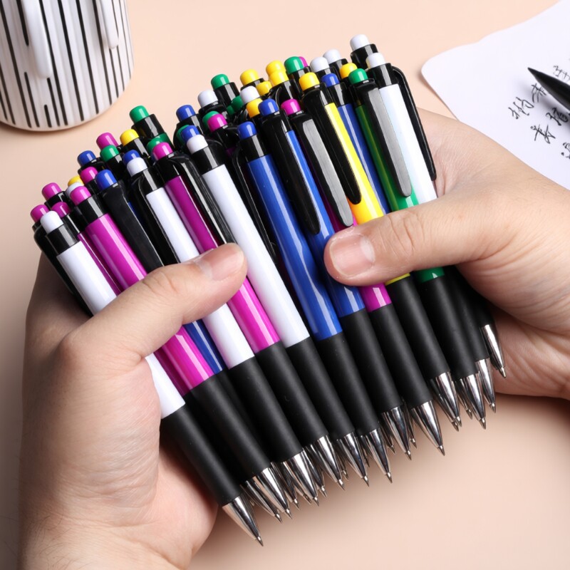 桶装圆珠笔按压式办公油笔芯商务笔芯高档按动式圆柱园珠笔油性原子笔黑色蓝色红色老式学生专用批发做笔记用