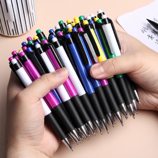 圆柱园珠笔油性原子笔黑色蓝色红色老式 办公油笔芯商务笔芯高档按动式 学生专用批发做笔记用 圆珠笔按压式 桶装