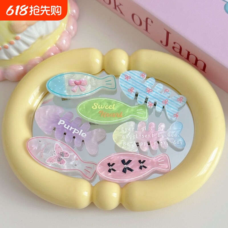 花花小鱼发夹可爱鸭嘴夹刘海边夹头饰卡子女蝴蝶结蓝色绿色紫色