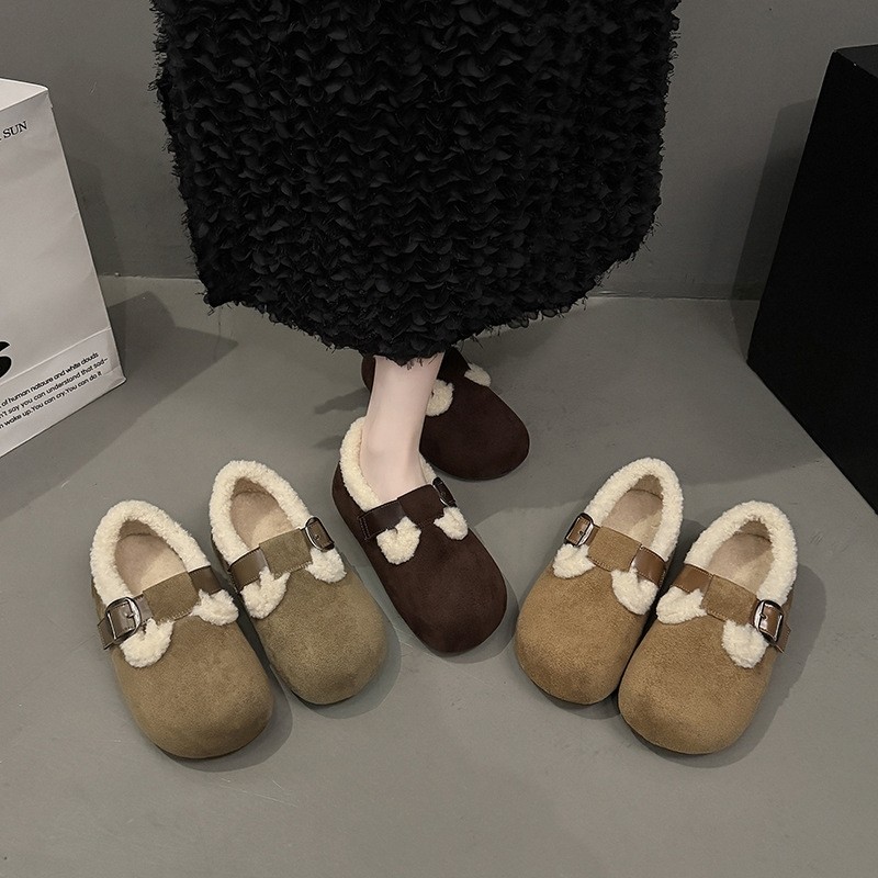 小众休闲百搭棉鞋女秋冬季新款时尚舒适加绒保暖勃肯棉鞋子