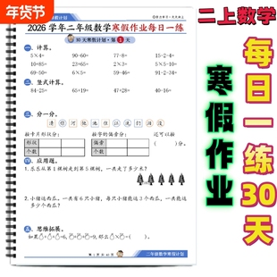 二年级上册数学寒假作业每日一练30天含答案上脱式计算解决问题拓展练习思维提升强化训练打卡竖式应用题