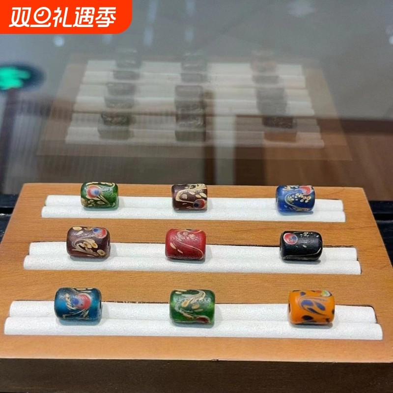 新款尼泊尔彩绘老琉璃桶珠diy编织手绳项链文玩时尚配饰品佛珠