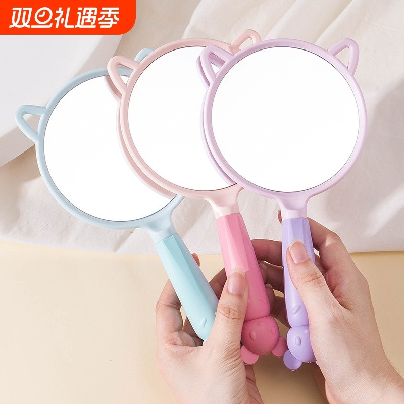 新款可爱小兔子宿舍镜子手工高清手柄镜桌面手持梳妆化妆镜塑料