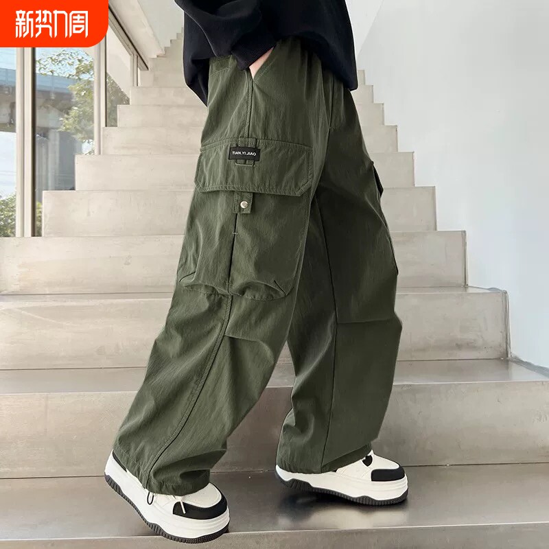 男童裤子工装裤2026新款春夏季中大童男孩潮流休闲裤防蚊阔腿长裤