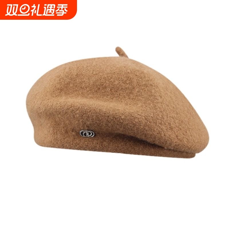 2025年秋季羊毛呢棕色贝雷帽女法式显脸小冬季蓓蕾帽气质画家帽子