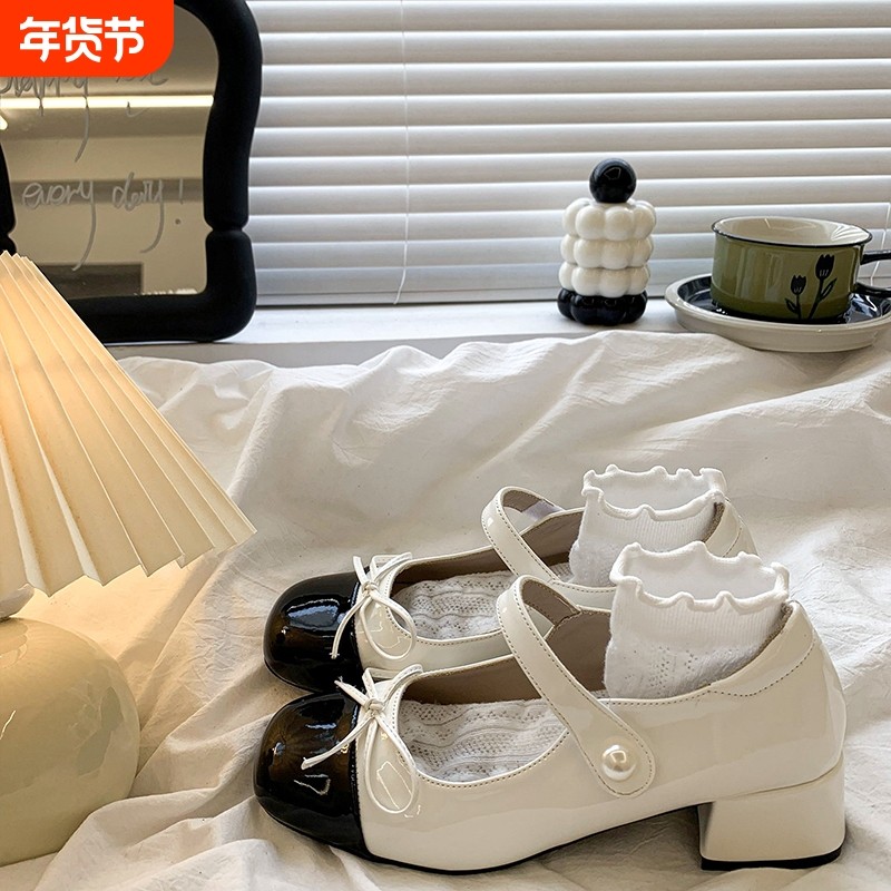 法式小香风浅口玛丽珍单鞋女2026新款春季复古粗高跟配裙子小皮鞋