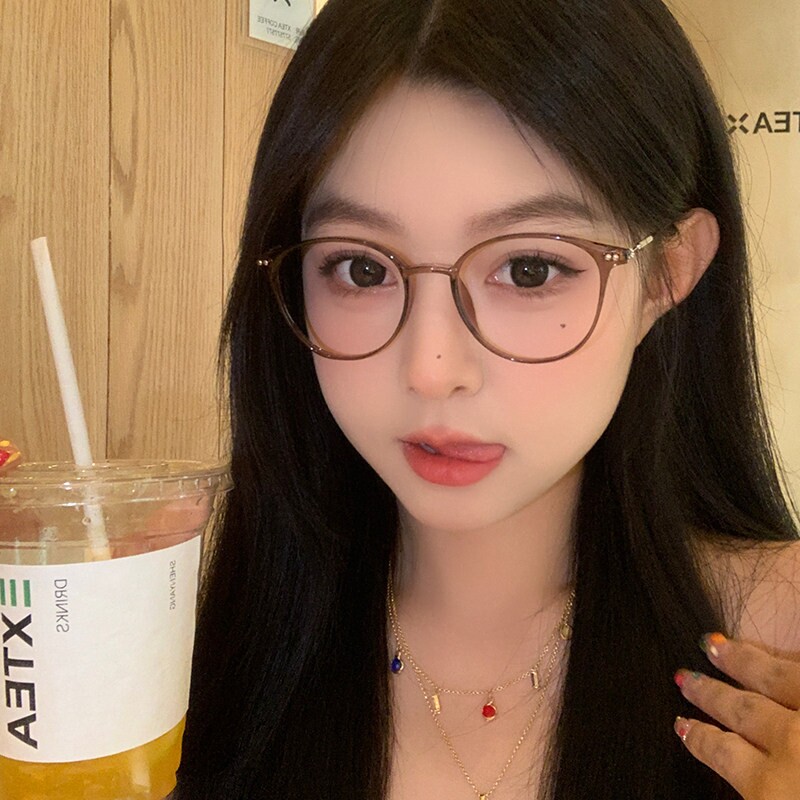 超轻冷茶色眼镜女可配度数近视镜片素颜显脸小眼睛框镜架防蓝光镜