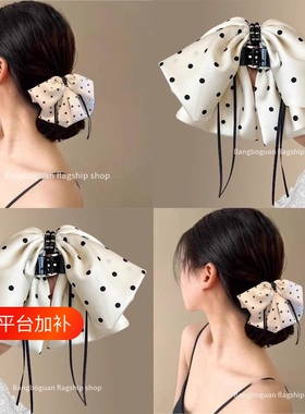 发饰黑白时尚波点蝴蝶结高马尾夹女高级感小众闪钻后脑勺发抓女夏