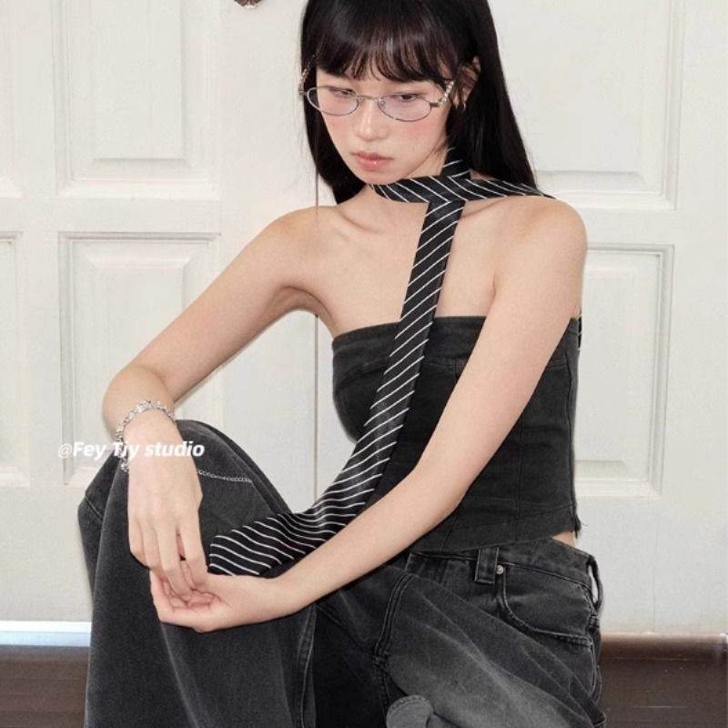 feytiy 简约条纹领带个性腰带复古y2k辣妹窄长条丝巾学院韩