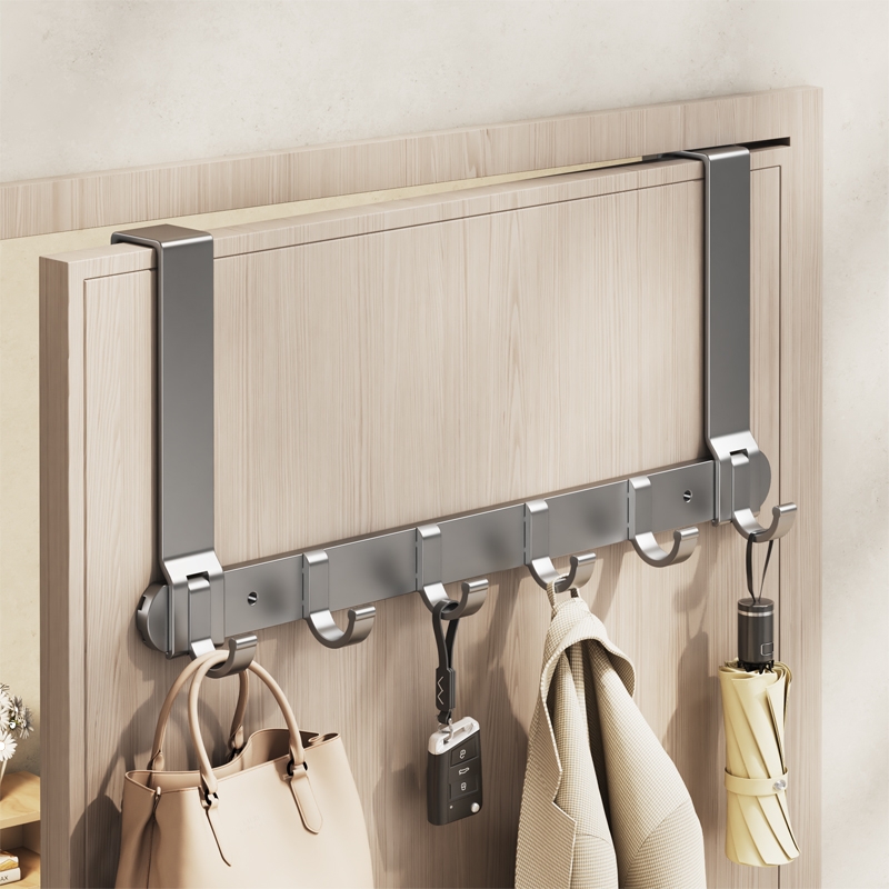 门后挂钩免打孔挂衣架门上衣服挂架收纳架房门壁挂加长太空铝白色