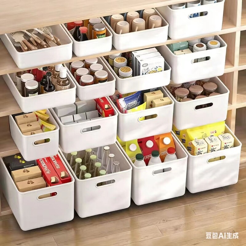 桌面收纳筐杂物家用厨房食品分类收纳盒塑料储物盒宿舍收纳长方形