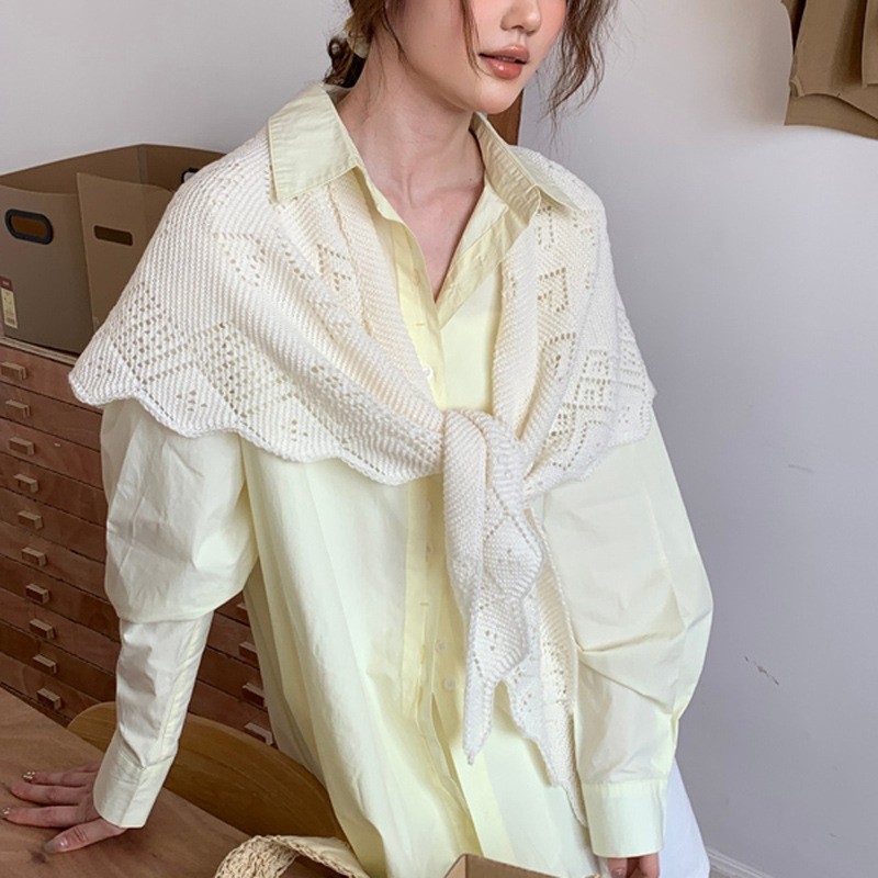 高品质镂空针织外搭女士韩版百搭薄款装饰披风洋气三角巾坎肩