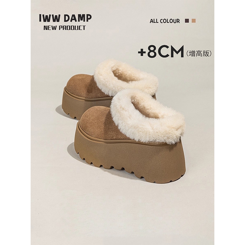 IWW厚底包头毛口保暖半拖鞋女冬季加绒保暖及踝雪地靴增高棉鞋潮