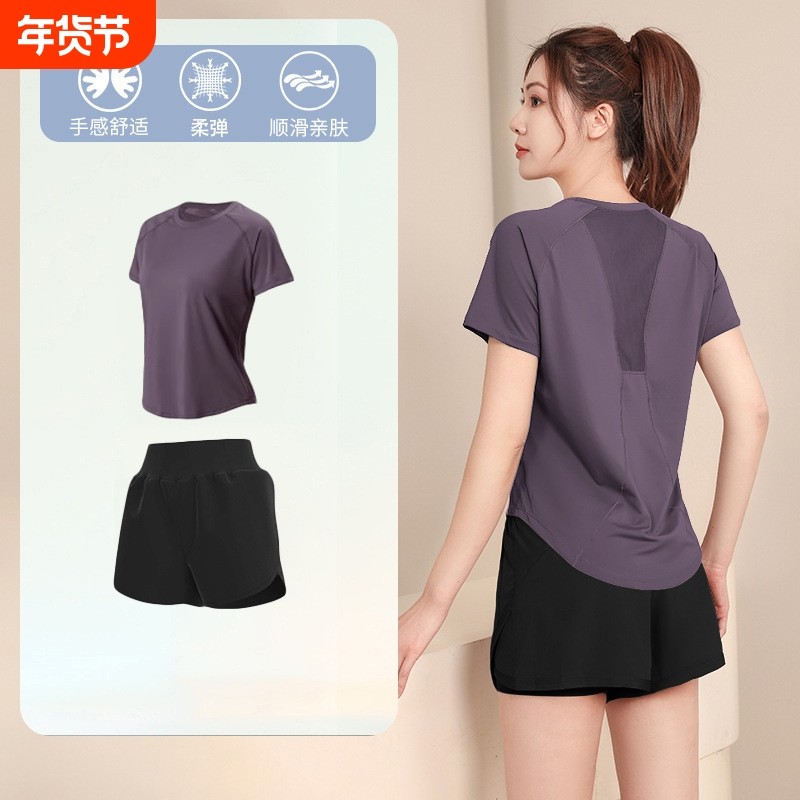 健身服套装女新款专业跑步速干衣夏季宽松短袖瑜伽服羽毛球运动服