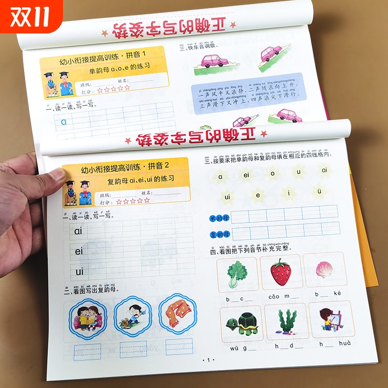 拼音练习册幼小衔接训练一日一练幼儿园大班升一年级入学准备aoe声母韵母每日练习题汉语拼读测试卷学前班教材全套看图思维连线
