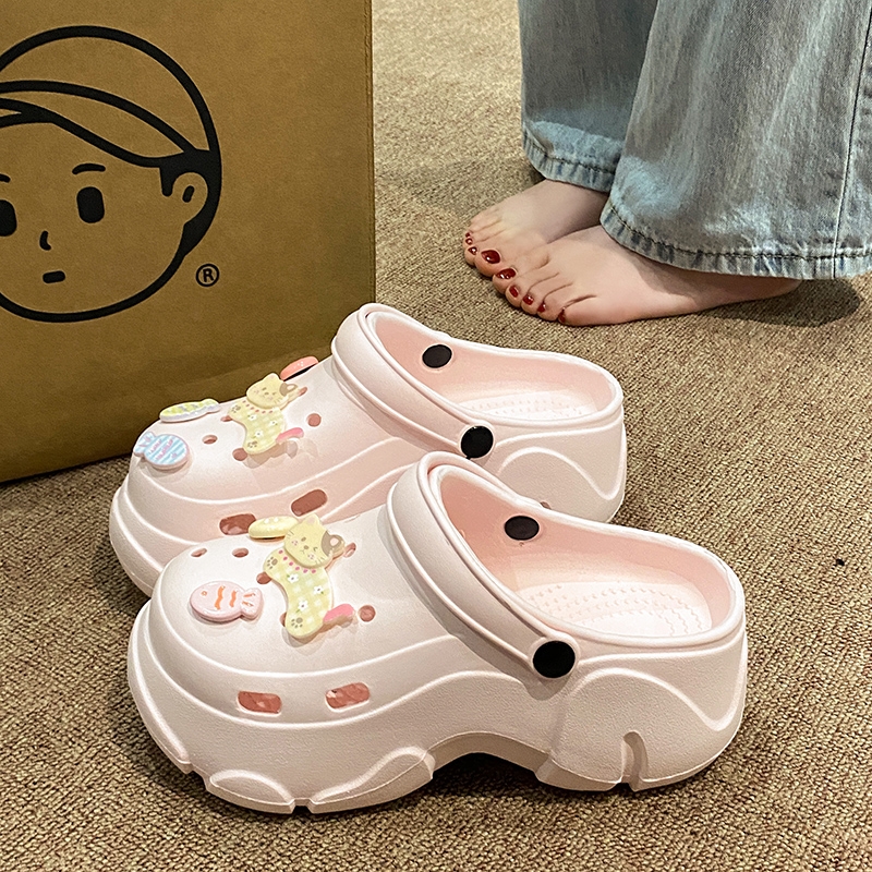 厚底增高洞洞鞋人气女款外穿办公室防滑透气手术室包头半拖鞋女夏