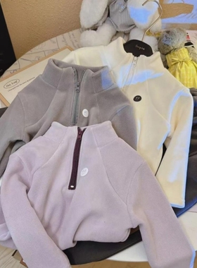 儿童双面奥粒绒半拉链加绒立领卫衣冬款打底衫内胆半高领灰色紫色