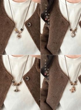 美拉德虎眼石烟花串珠项链女款轻奢高级感气质毛衣链百搭配饰爱心