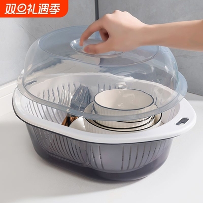 双层带盖洗菜盆沥水篮厨房家用客厅多功能碗塑料果盘水果篮子大号