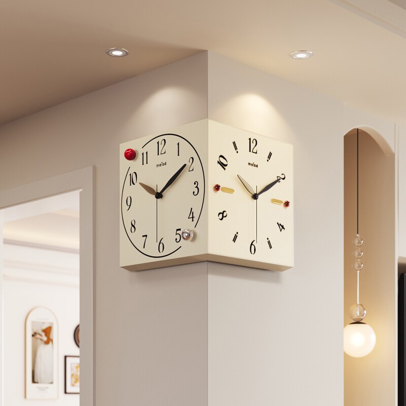 美世达转角双面挂钟2026新款客厅现代高级感拐角时钟网红挂墙钟表