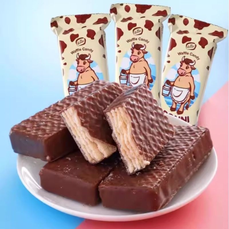 俄罗斯进口康吉大奶牛威化饼干巧克力牛奶零食网红500克夹心