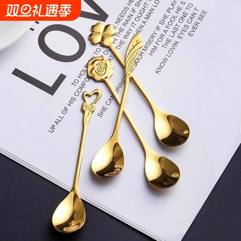 食品级不锈钢咖啡勺燕窝勺ins风创意搅拌勺甜品勺精致蜂蜜勺金属