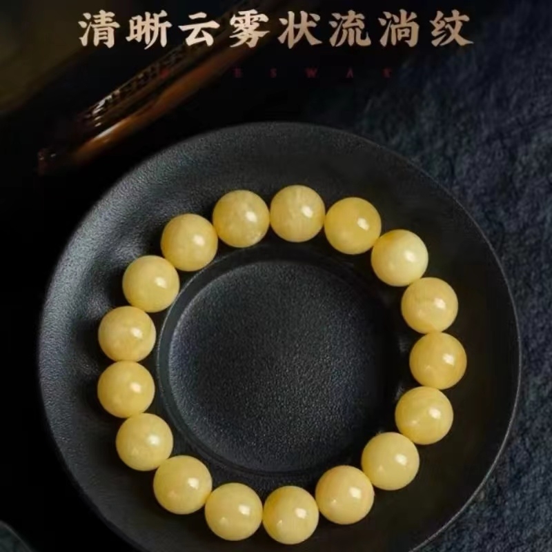 爆款仿俄料琥珀血珀蜜蜡手串手链佛珠鸡油黄男女款二代多圈饰品