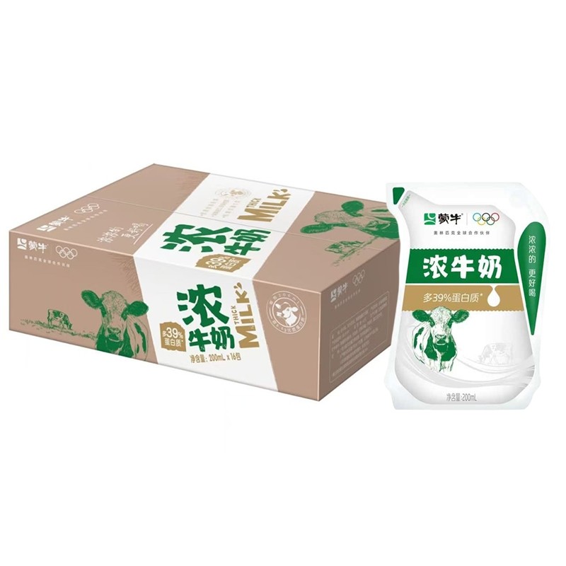 12月蒙牛浓牛奶200mL*16袋整箱学生儿童早餐奶团购特价爱克